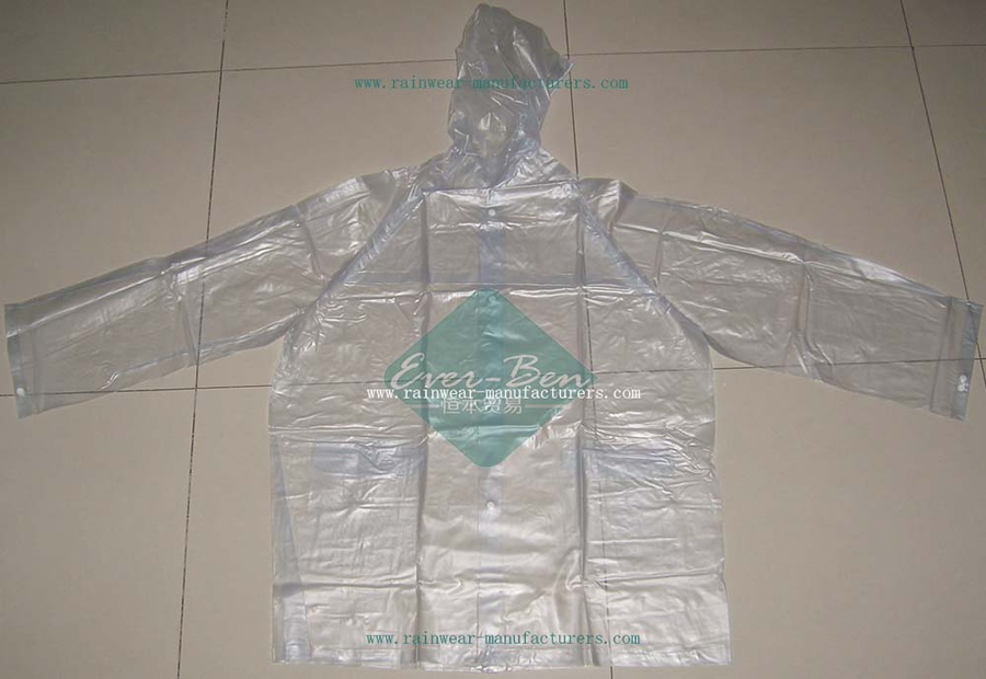 Transparent PVC Clear Plastic Mac Jacket Supplier-Clear PVC Raincoat